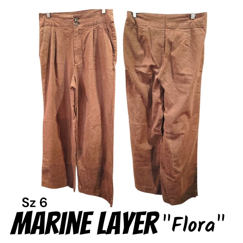 Marine Layer Flora Sz6 High Rise Hemp Blend Burnt Copper Wide Leg Trousers Pants